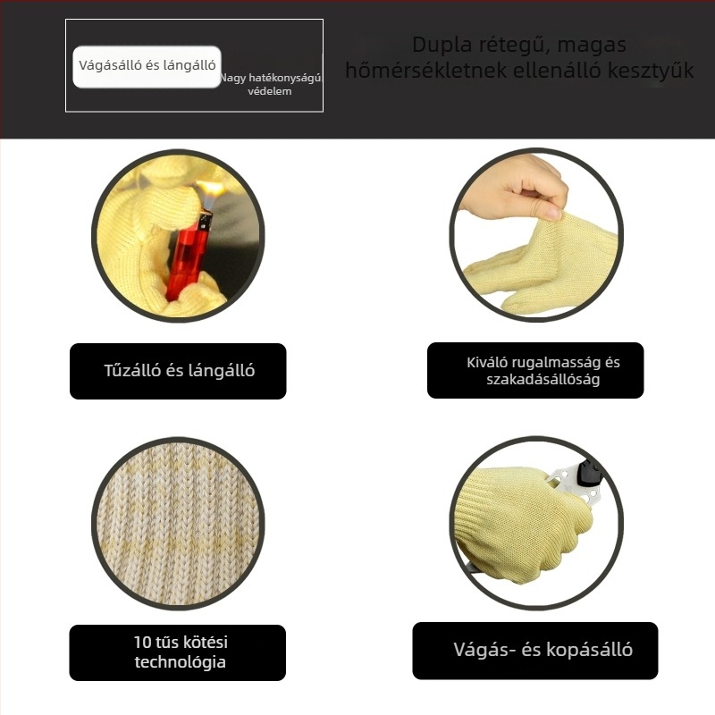 Aramid hőálló kesztyű BBQ-hoz, sütőhöz és mikróhoz – égési sérülések elleni védelem, hőszigetelés, tűzálló, vágásálló