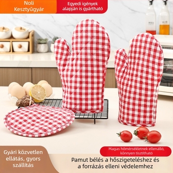 Kockás sütőkesztyű mikrohullámú sütőhöz, égésvédő, vastag hőálló konyhai kesztyű