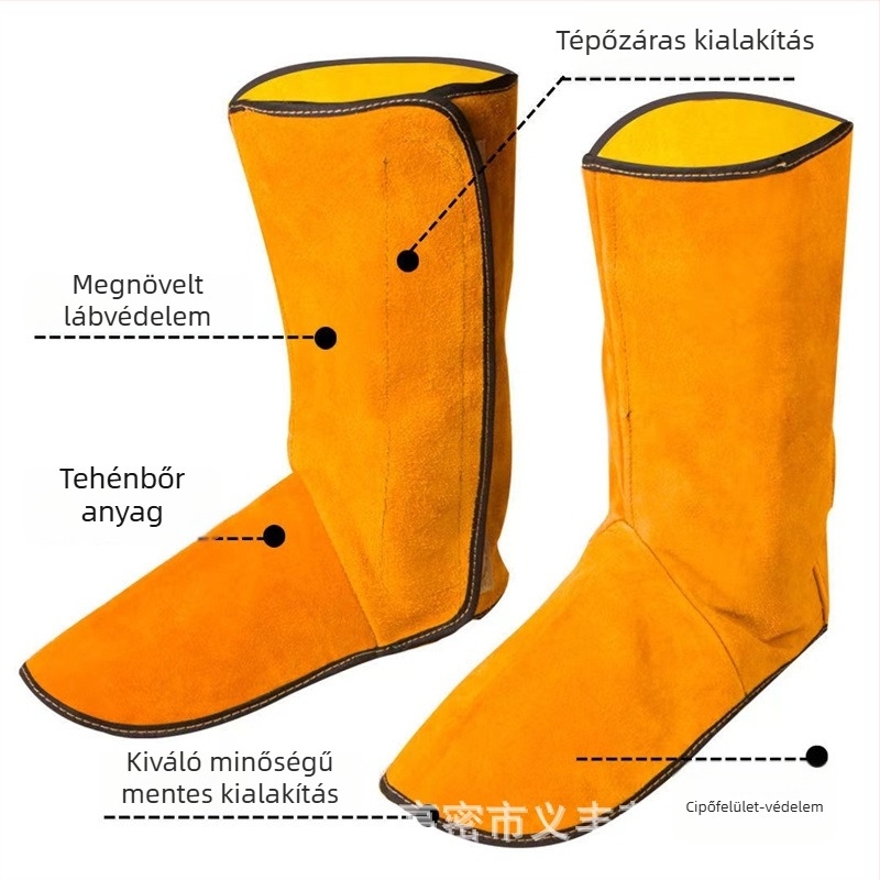 Bőr védő láb- és lábszárvédő hegesztéshez, hőszigetelés, védelem a szikrák ellen, tépőzár