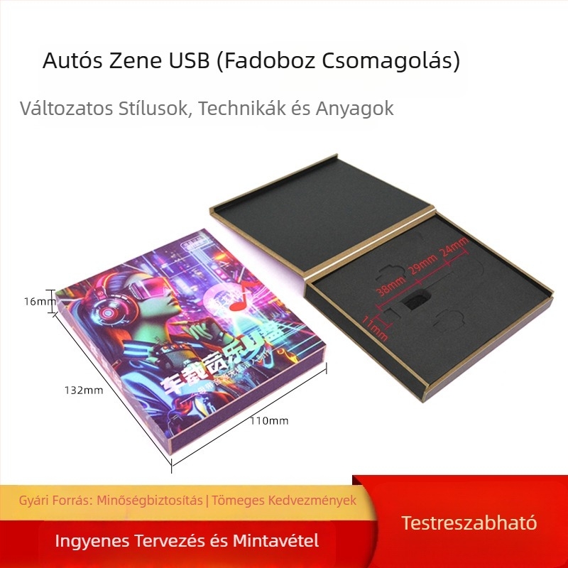 Autózenei USB csomagoló doboz licencelt dalokkal, veszteségmentes hangzással, fa dobozban, 2024-es modell