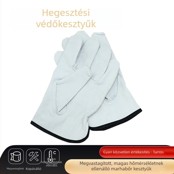Hőálló hegesztő kesztyűk, tehénbőrből, két réteg matt bőr, rövid, aranysárga, munkahelyi használatra.