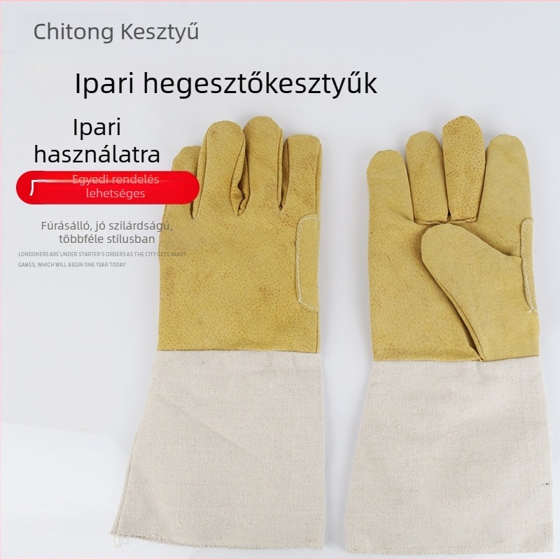 Disznó bőrből készült munkavédelmi kesztyűk, két rétegű hegesztőkesztyűk fémipari megmunkáláshoz
