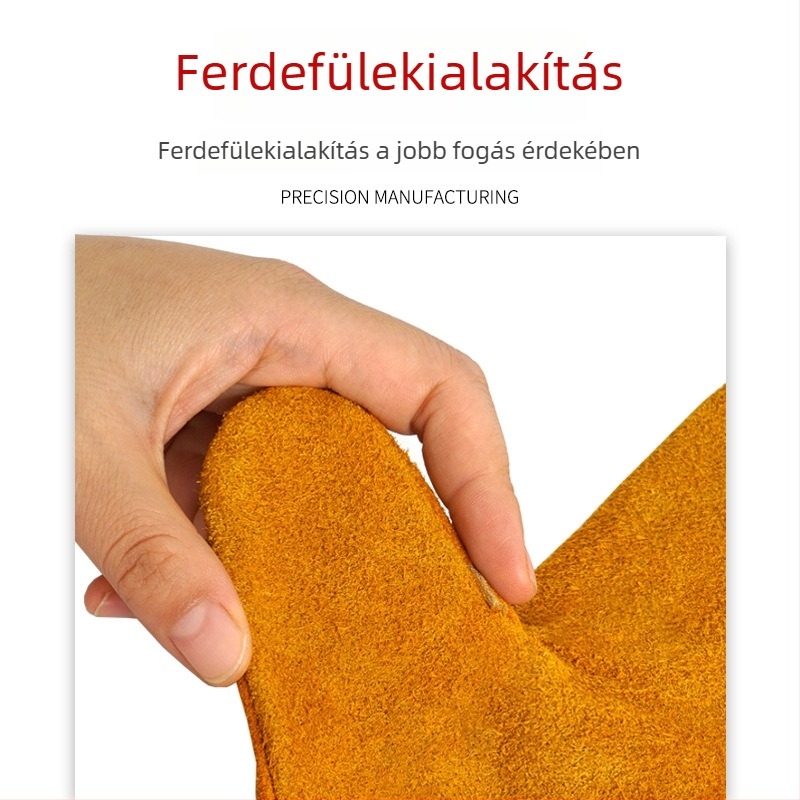 Rövid hegesztő kesztyűk, két rétegű marhabőr, sárga, teljes tenyérrel, kopásálló és hőszigetelt
