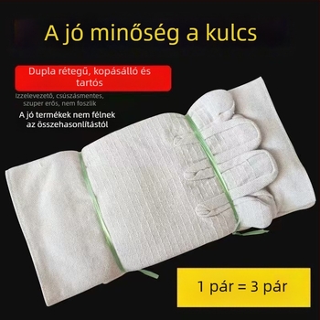 24-szálas vászon védőkesztyű építkezéshez, csúszásmentes, ívhegesztésre, kopásálló, vastított, hőálló