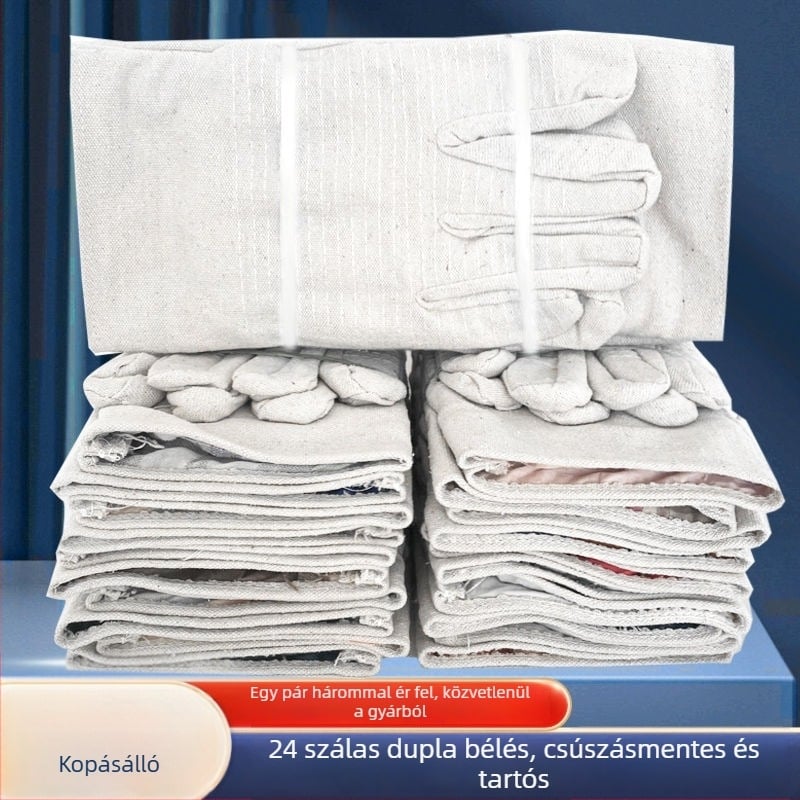 24-szálas vászon védőkesztyű építkezéshez, csúszásmentes, ívhegesztésre, kopásálló, vastított, hőálló