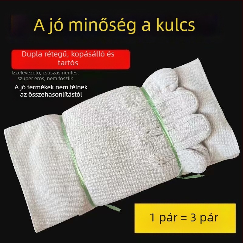24-szálas vászon védőkesztyű építkezéshez, csúszásmentes, ívhegesztésre, kopásálló, vastított, hőálló
