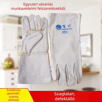 929 Borjúbőrből készült dupla rétegű hegesztő kesztyűk, hosszú, belső nedvszívó bélés, elektromos hegesztéshez, Modell 756