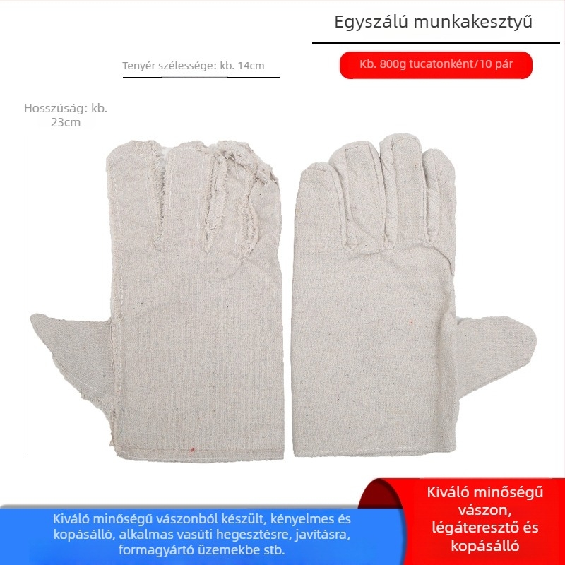 Vászon munkavédelmi kesztyű teljes béléses, dupla rétegben megvastagított, kopásálló hegesztéshez és vasúti karbantartáshoz.