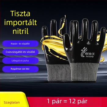 Vastagított gumírozott munkavédelmi kesztyű, kopásálló, olaj- és vízálló, festéshez és hegesztéshez.