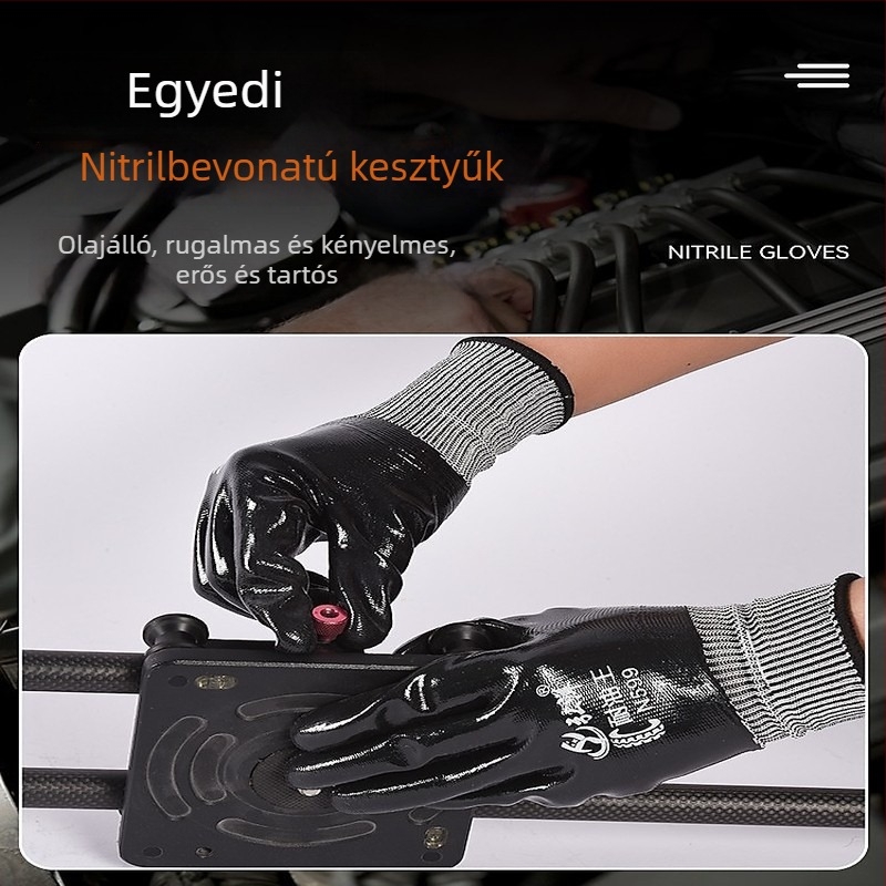 Vastagított gumírozott munkavédelmi kesztyű, kopásálló, olaj- és vízálló, festéshez és hegesztéshez.