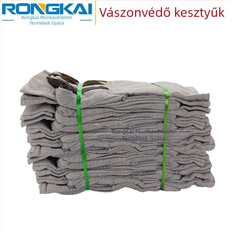 Vászon kesztyű bőrpalmával, kopásálló és hegesztésre alkalmas, pamut egy rétegű védelem