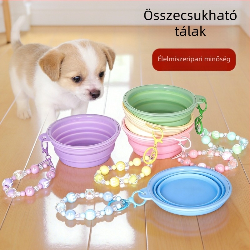 Összecsukható kutyatál, színes, praktikus, szilikonból készült, kültéri játékhoz, ivóvízhez és házi etetéshez