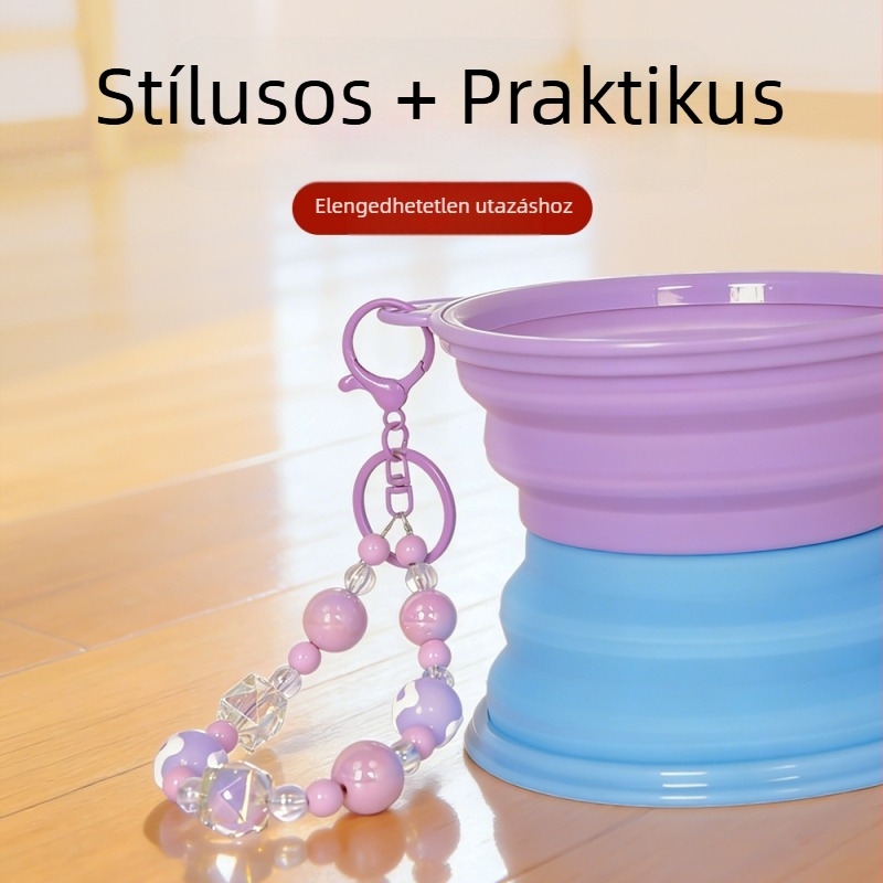 Összecsukható kutyatál, színes, praktikus, szilikonból készült, kültéri játékhoz, ivóvízhez és házi etetéshez