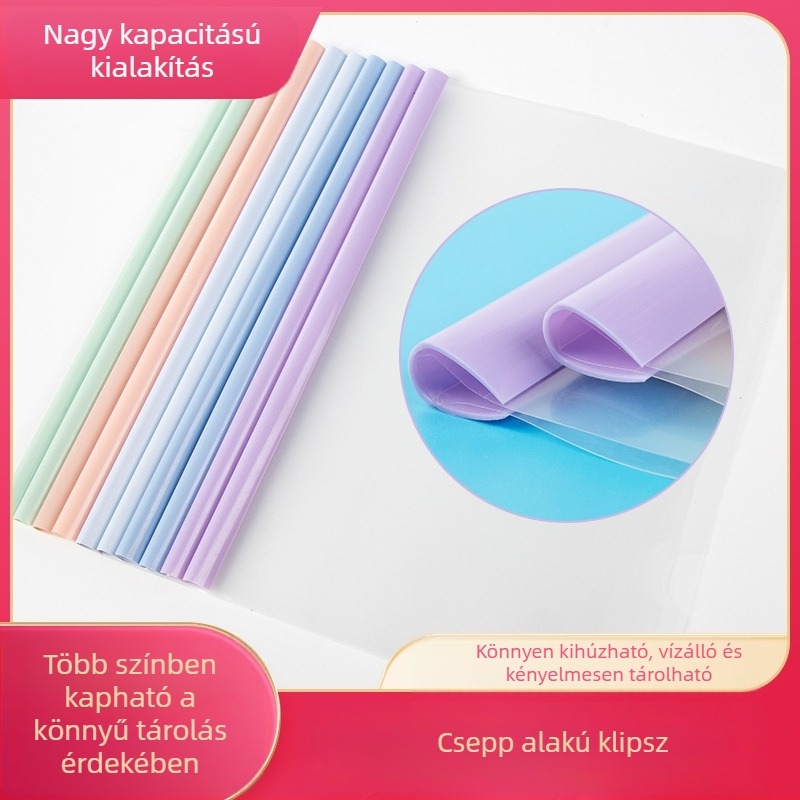 A4-es átlátszó mappa karos klipekkel, Morandi világos színekben, dokumentumokhoz, konferencia-riportokhoz és vizsgadolgozatokhoz