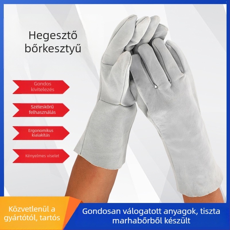 Vékony egyrétegű marhabőrből készült hegesztő kesztyűk, védelem és hőszigetelés hegesztéshez