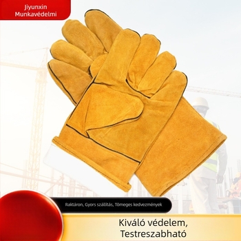 Hosszított kettős rétegű védőhegesztő kesztyűk építkezésekre, kopásálló, csúszásmentes, magas hőmérsékletnek ellenálló