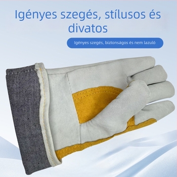 Juhbőr hegesztő kesztyűk, hosszú, hőálló, hőszigetelt, égési védelem, kopásálló, megvastagított, MIG hegesztéshez