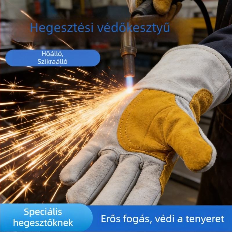 Juhbőr hegesztő kesztyűk, hosszú, hőálló, hőszigetelt, égési védelem, kopásálló, megvastagított, MIG hegesztéshez