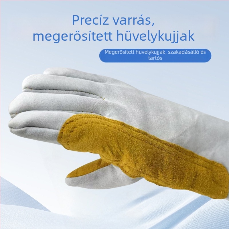 Juhbőr hegesztő kesztyűk, hosszú, hőálló, hőszigetelt, égési védelem, kopásálló, megvastagított, MIG hegesztéshez