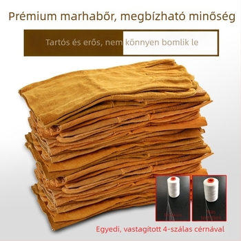 Két rétegű marhabőr hegesztőkesztyűk, hosszú, teljes tenyérrel, vastított, hőálló, magas hőmérsékletekhez