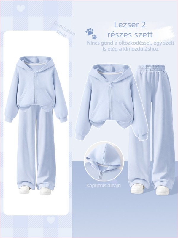 Lányoknak szóló kardigán-sweatshirt készlet kapucnis dzseki és széles lábú nadrággal, 2026 tavasz