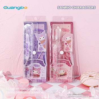 Guangbo 84224 Sanrio Kuromi és Melody rajz- és iskolai vonalzó készlet, 15 cm, 4 darab