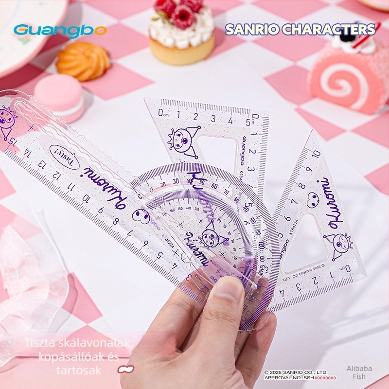 Guangbo 84224 Sanrio Kuromi és Melody rajz- és iskolai vonalzó készlet, 15 cm, 4 darab