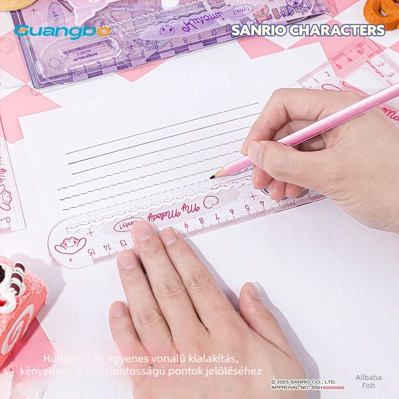 Guangbo 84224 Sanrio Kuromi és Melody rajz- és iskolai vonalzó készlet, 15 cm, 4 darab