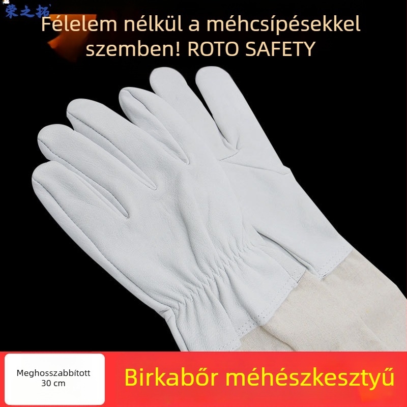 Méhészkedéshez készített báránybőr kesztyű – valódi bőr, vastag vászon, csípés elleni védelem, méhek fogásához