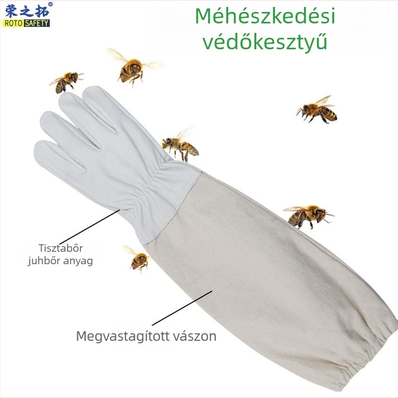 Méhészkedéshez készített báránybőr kesztyű – valódi bőr, vastag vászon, csípés elleni védelem, méhek fogásához