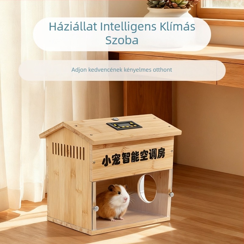 Intelligens hőmérséklet-szabályozású fa beltéri kisállatház nyuszik és tengerimalacok számára
