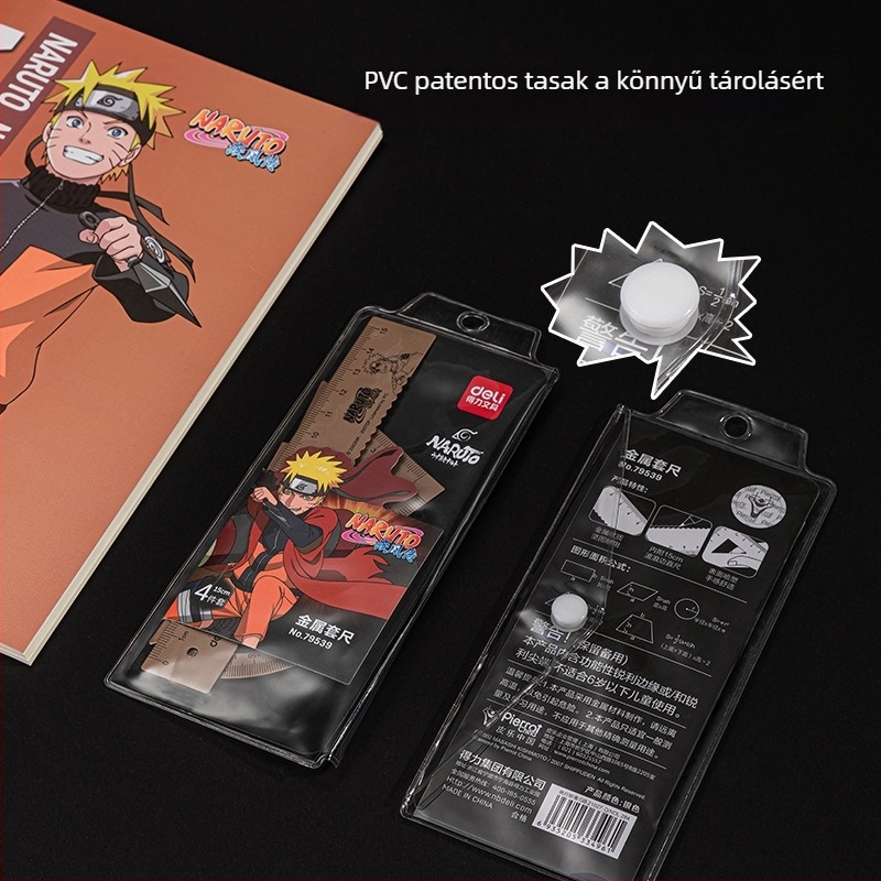 Deli Naruto fém vonalzó rajz négy darabos készlet: vonalzó, háromszög, szögmérő, diákoknak