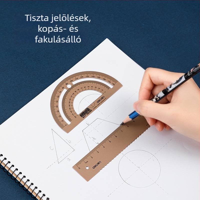 Deli Naruto fém vonalzó rajz négy darabos készlet: vonalzó, háromszög, szögmérő, diákoknak