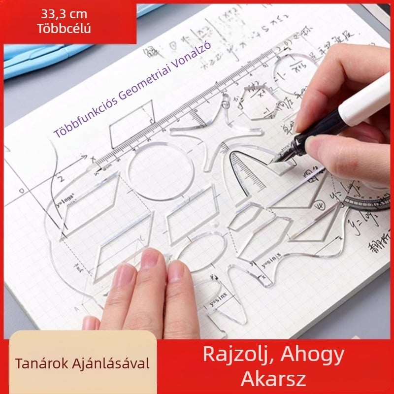 Többfunkciós geometriai vonalzókészlet szögmérővel és derékszögű háromszöggel