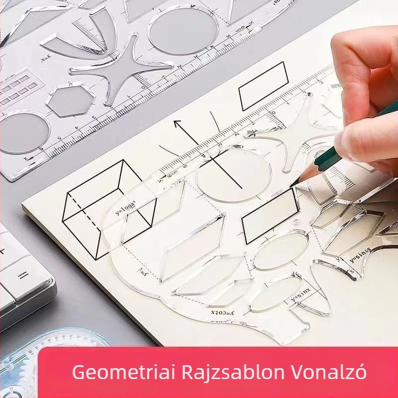 Többfunkciós geometriai vonalzókészlet szögmérővel és derékszögű háromszöggel