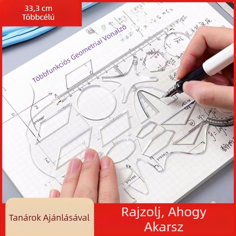 Többfunkciós geometriai vonalzókészlet szögmérővel és derékszögű háromszöggel