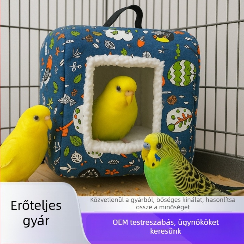 Meleg fleece-bevonatú kisállathám: hörcsögök, törpenyuszik, gerbil és papagáj számára; háromszög alakú, a ketrecbe akasztható; minden évszakban használható.