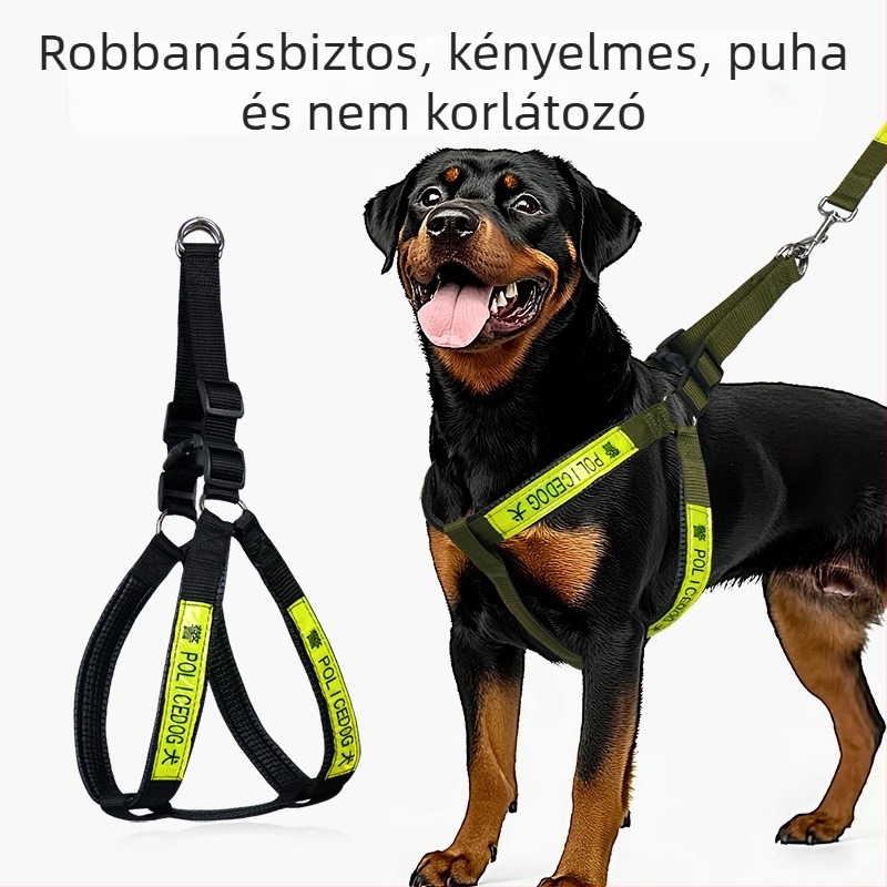 Habpárnás kutyahám kis-, közepes és nagy testű kutyáknak, egyszínű sétáló pórázzal