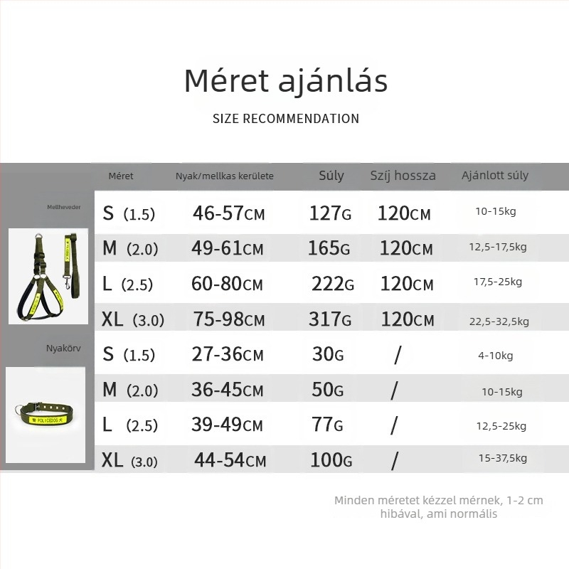 Habpárnás kutyahám kis-, közepes és nagy testű kutyáknak, egyszínű sétáló pórázzal