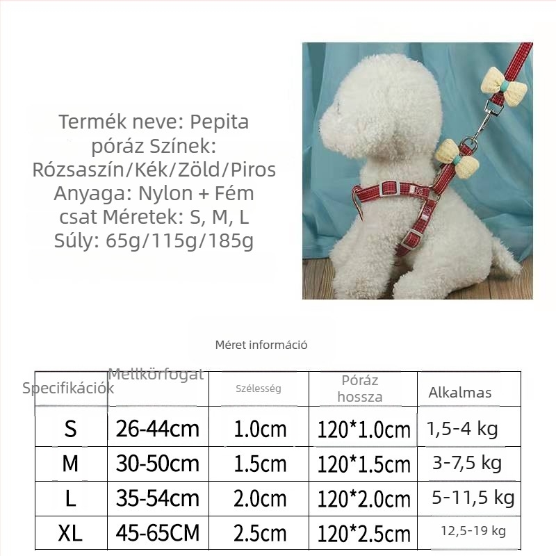 Divatos mellkas-hám macskáknak és kutyáknak, sétákhoz, állítható, ellenáll a szabadulásnak, masnival.