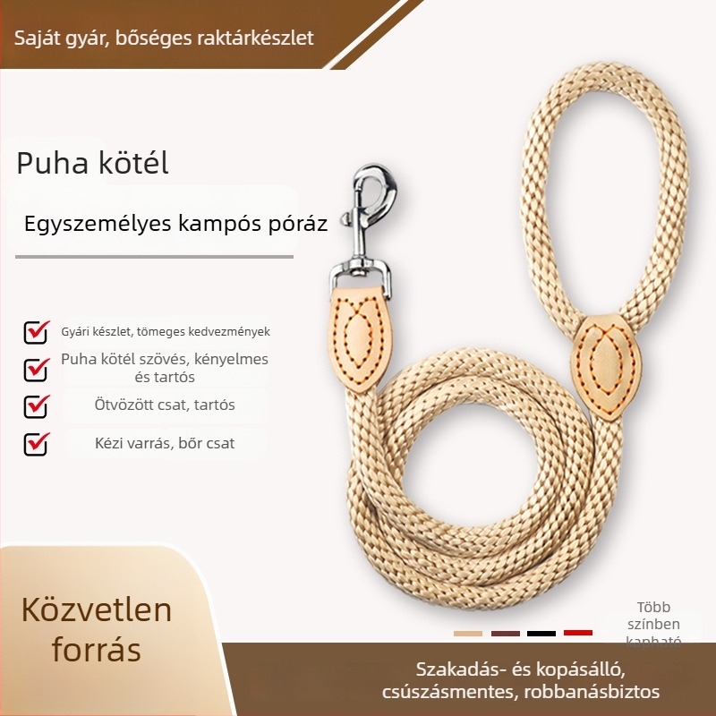 Kutyapóráz kenderkötélből, kis-, közép- és nagytestű kutyáknak, egy kampóval, kézben nem irritáló.