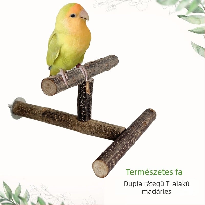 Fából készült papagáj állvány csőr- és körömápolóval, madárketrec létra