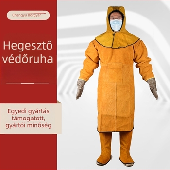 Hegesztő overál borjúbőrből, tűzálló és hőszigetelő, magas hőmérséklet-állóság, szétválasztható kialakítás, négy részből álló készlet