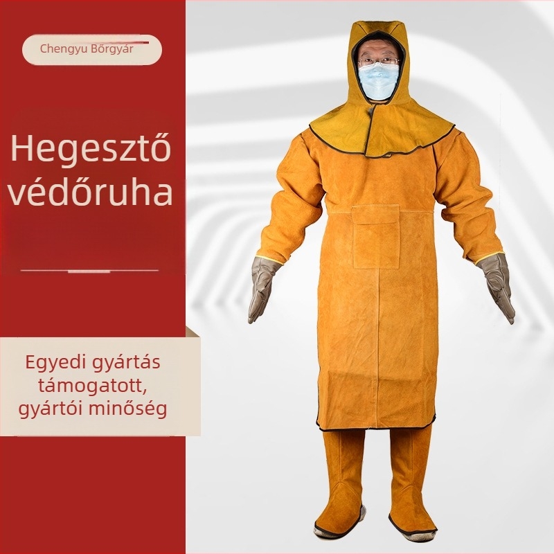 Hegesztő overál borjúbőrből, tűzálló és hőszigetelő, magas hőmérséklet-állóság, szétválasztható kialakítás, négy részből álló készlet