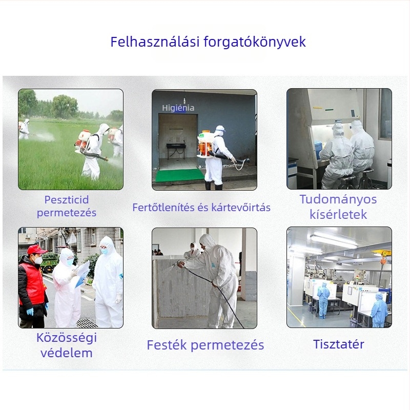 Egyedi, egyszer használatos védőoverál élelmiszer-feldolgozó üzemhez és állattenyésztéshez – vízálló, porálló és olajálló, fehér, egy részes kivitel