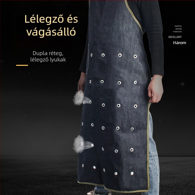 Dupla denim védőkötény vastag acéllemez-barrierrel, karcolás elleni védelem üveggyárban, uniszex munkavédelmi ruházat