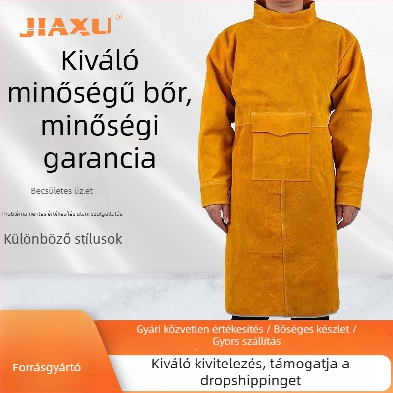 Tehénbőrből készült forrasztó kötény, hőálló és fröccsenés elleni védelem, lángálló védőruha, sárga