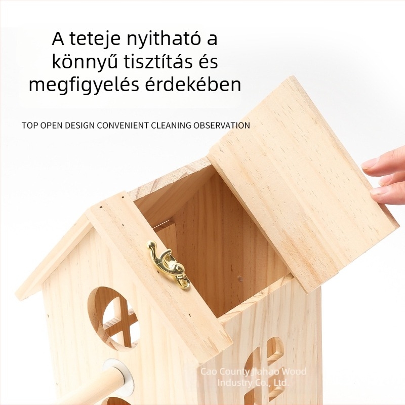Kis tömörfa papagáj ketrec, függő fészekkel, otthoni és kerti dekorációhoz