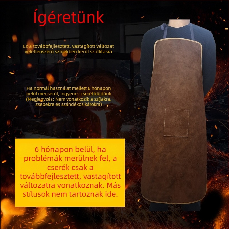 Tehénbőr hegesztő kötény – égés elleni védelem, fröccsenések elleni védelem, lángálló és magas hőmérséklet‑álló védőruha