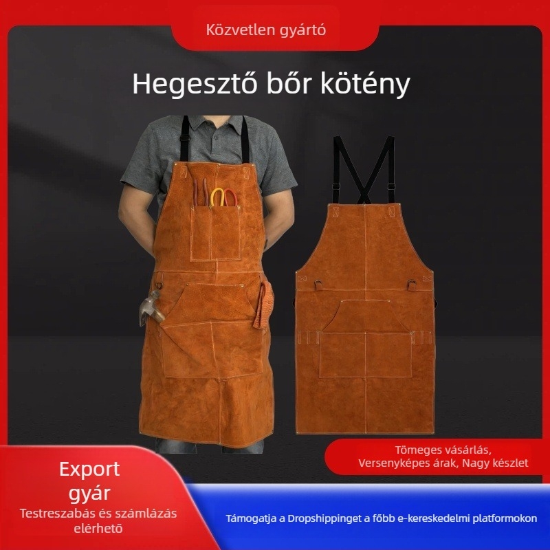 Varró bőrkötény bőr ujjaival és lábvédőkkel, lángálló és szikrák elleni védelem